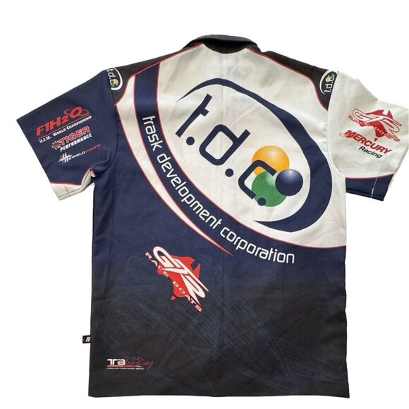 KOMBAT Trask Development Co. Button Up Graphic Shirt‎ Mens Medium Boats Racing - Picture 2 of 16